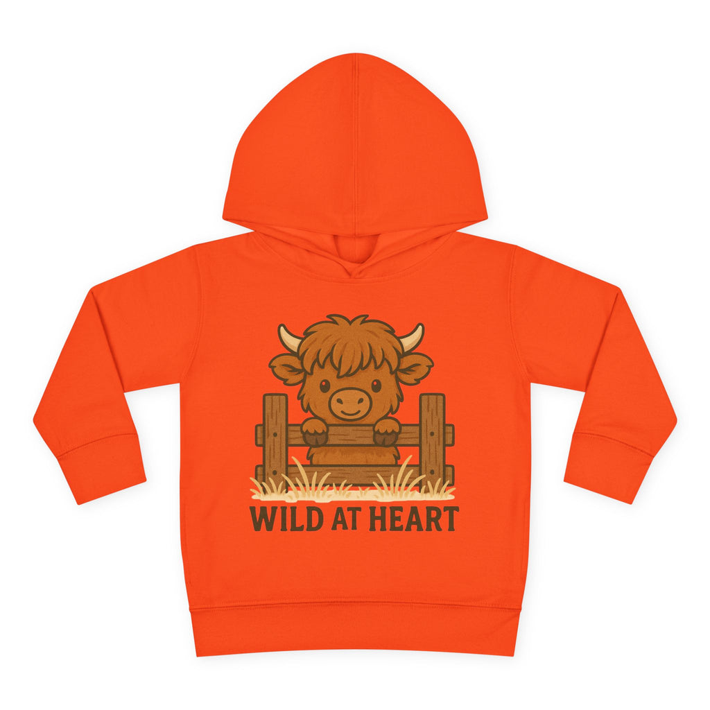 Wild at Heart Toddler Pullover Fleece Hoodie, Cute Animal Sweatshirt, Kids' Cozy Top, Birthday Gift, Highland Cow