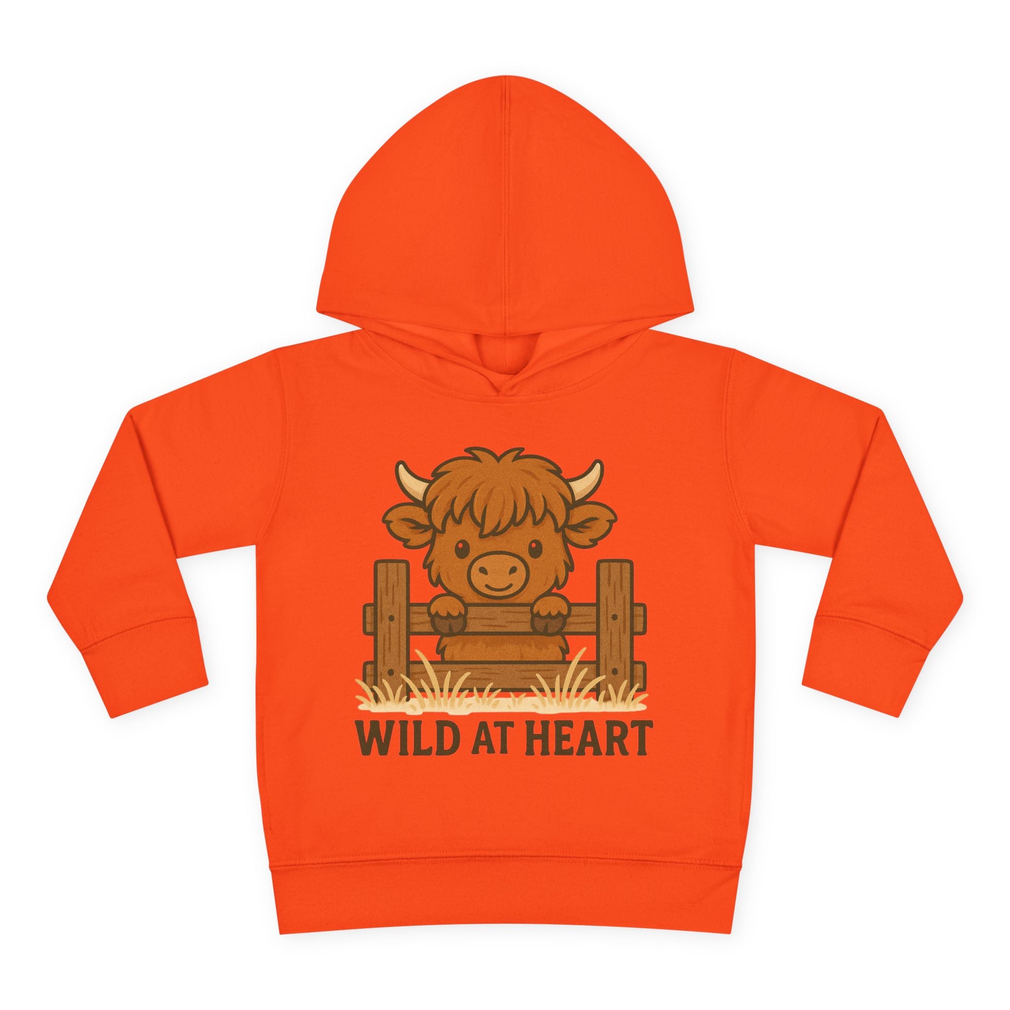 Wild at Heart Toddler Pullover Fleece Hoodie, Cute Animal Sweatshirt, Kids' Cozy Top, Birthday Gift, Highland Cow