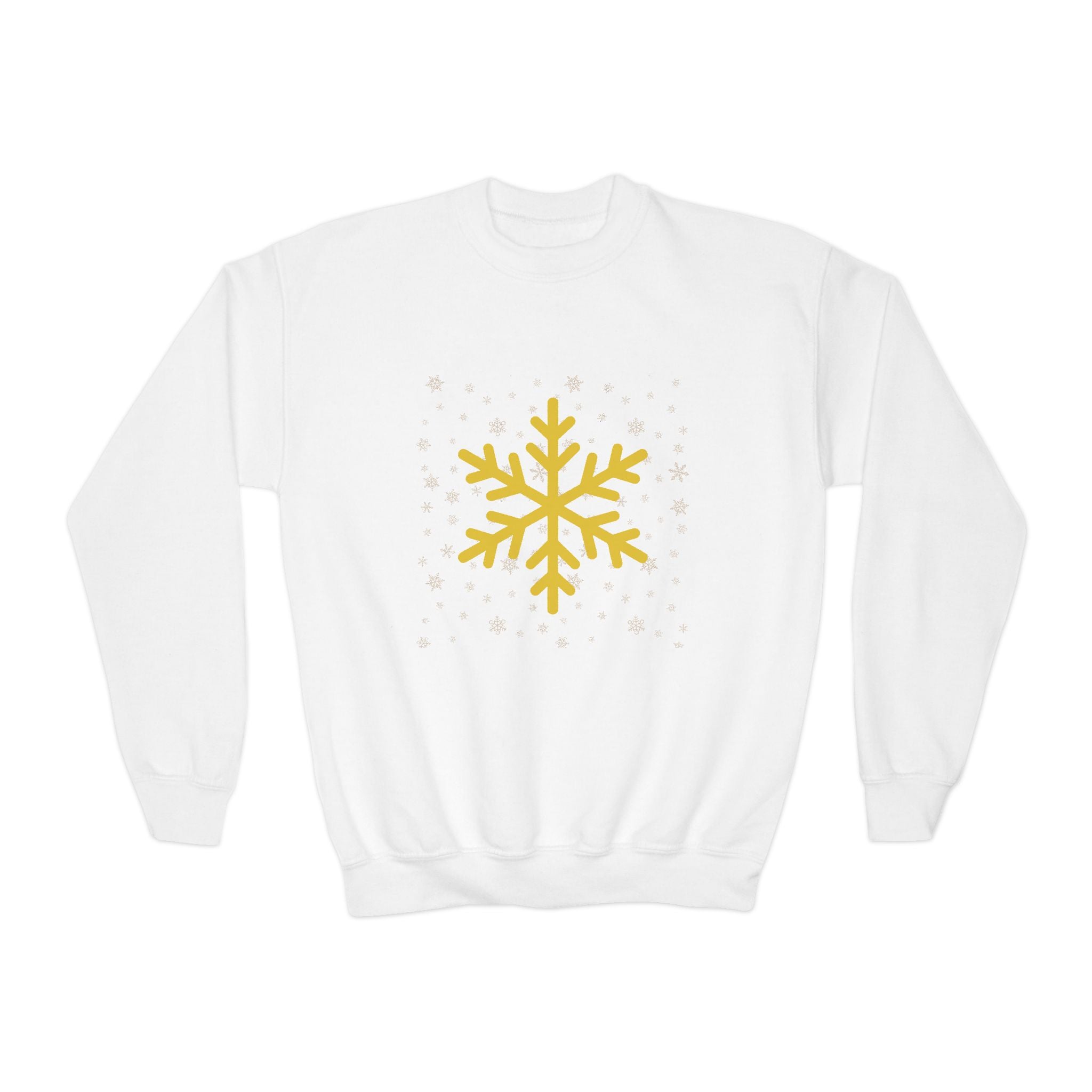 YOUTH Winter Crewneck Sweatshirt with Gold Snowflake Design, Cozy Seasonal Sweatshirt, Gift for Kids, Holiday Apparel, Winter Fashion