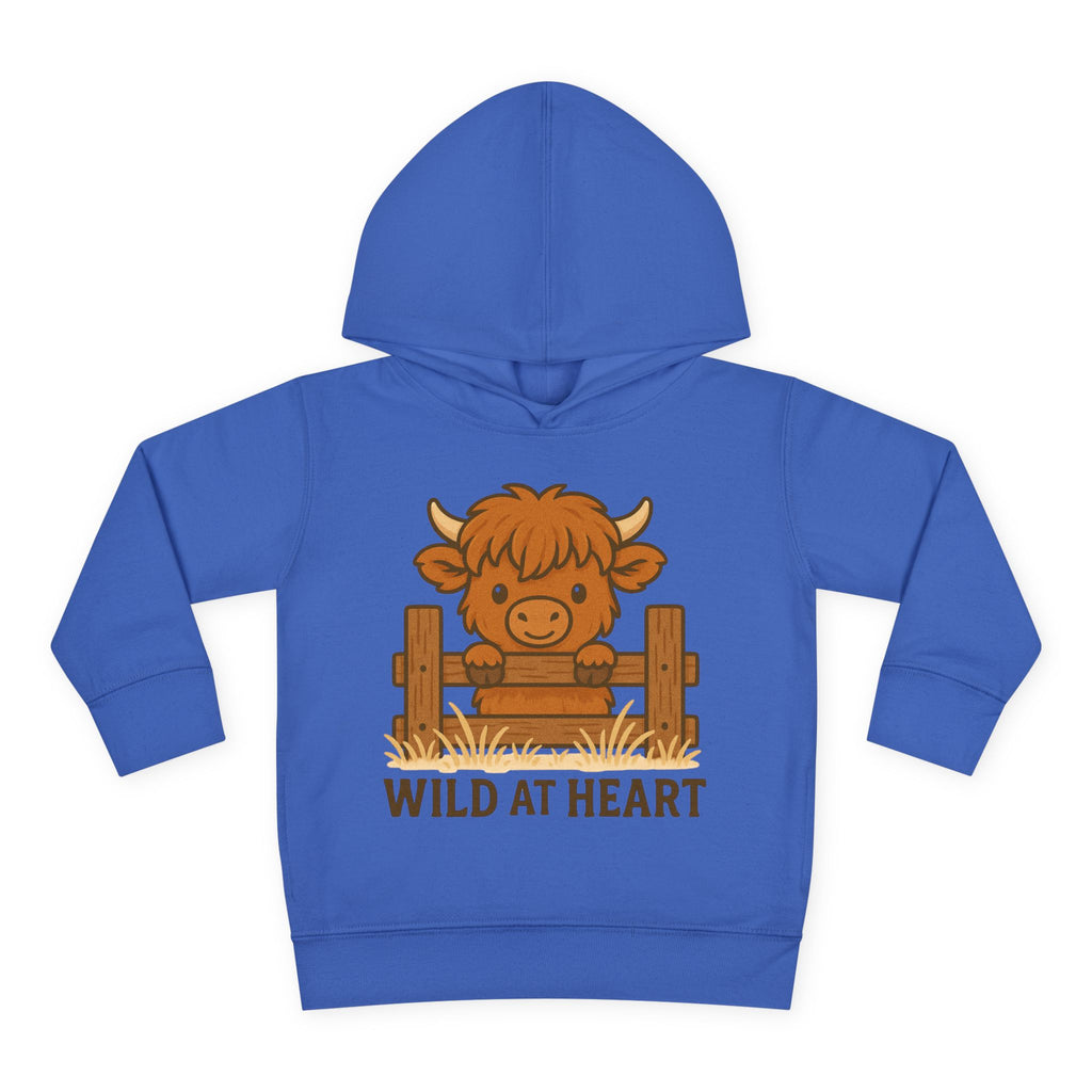 Wild at Heart Toddler Pullover Fleece Hoodie, Cute Animal Sweatshirt, Kids' Cozy Top, Birthday Gift, Highland Cow
