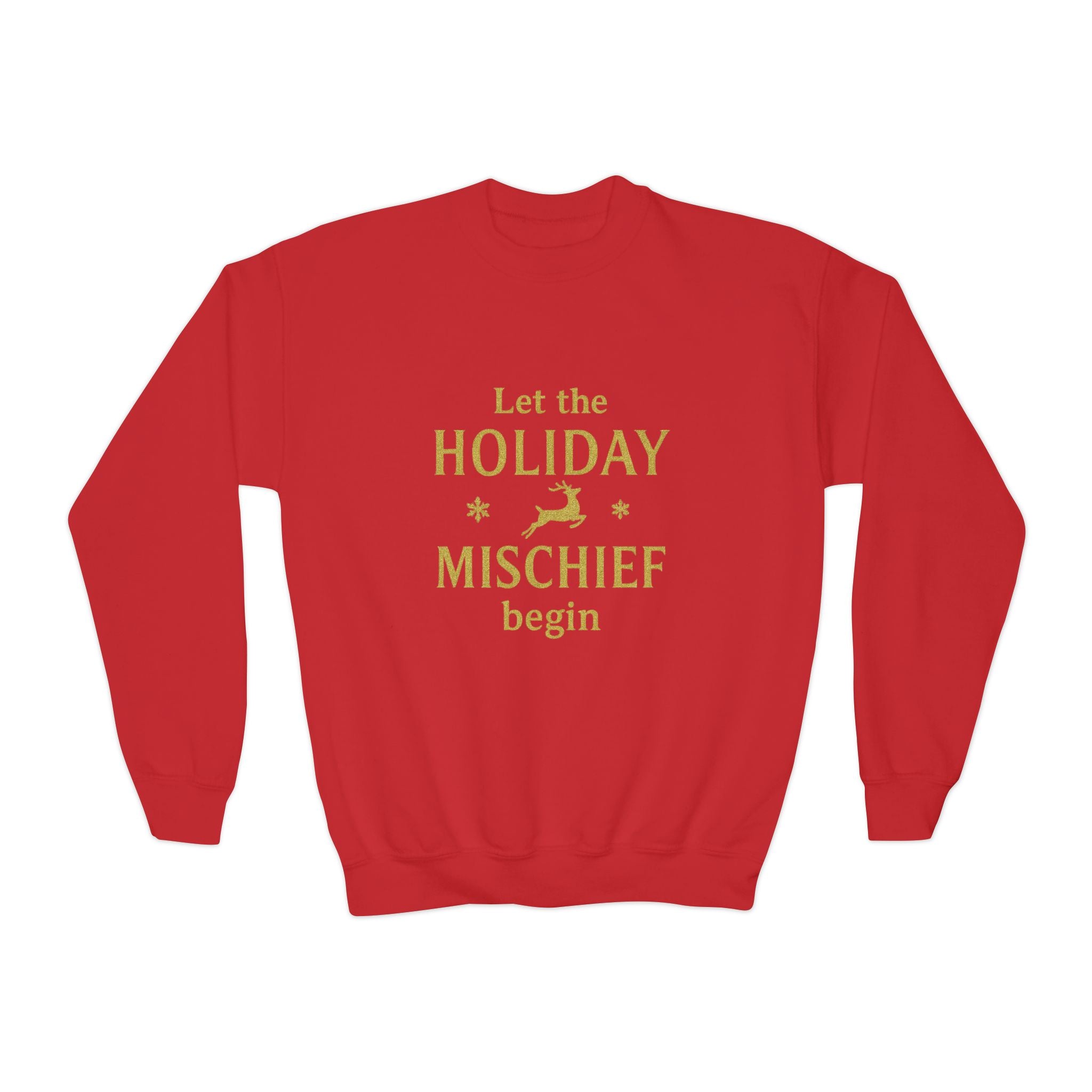 YOUTH Holiday Mischief Sweatshirt, Cozy Crewneck for Kids, Perfect for Christmas, Gift for Entire Family, Holiday Fun Apparel