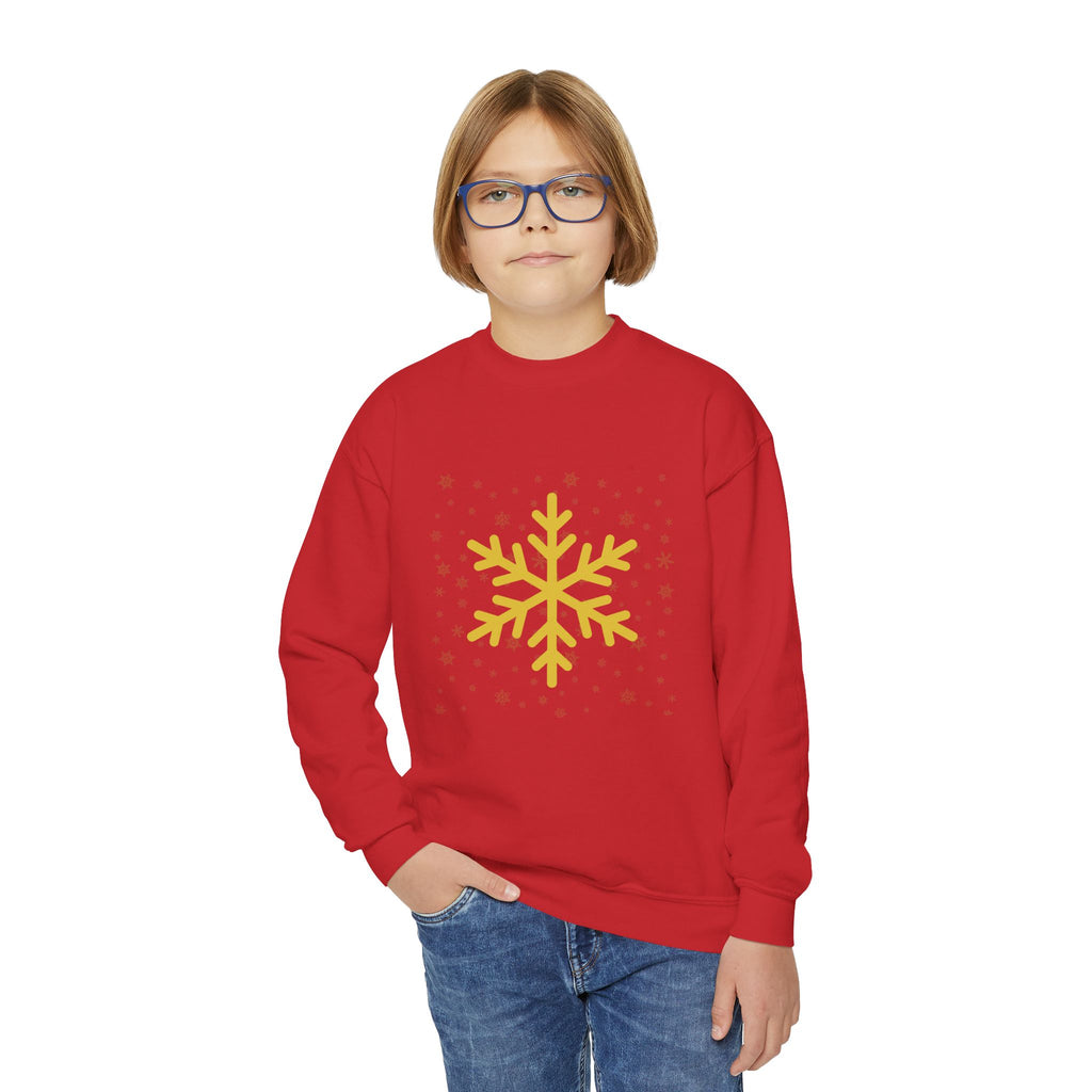 YOUTH Winter Crewneck Sweatshirt with Gold Snowflake Design, Cozy Seasonal Sweatshirt, Gift for Kids, Holiday Apparel, Winter Fashion