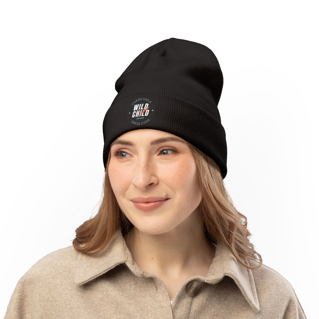 Embroidered 'Wild Child' Knit Beanie - Cozy Casual Winter Hat