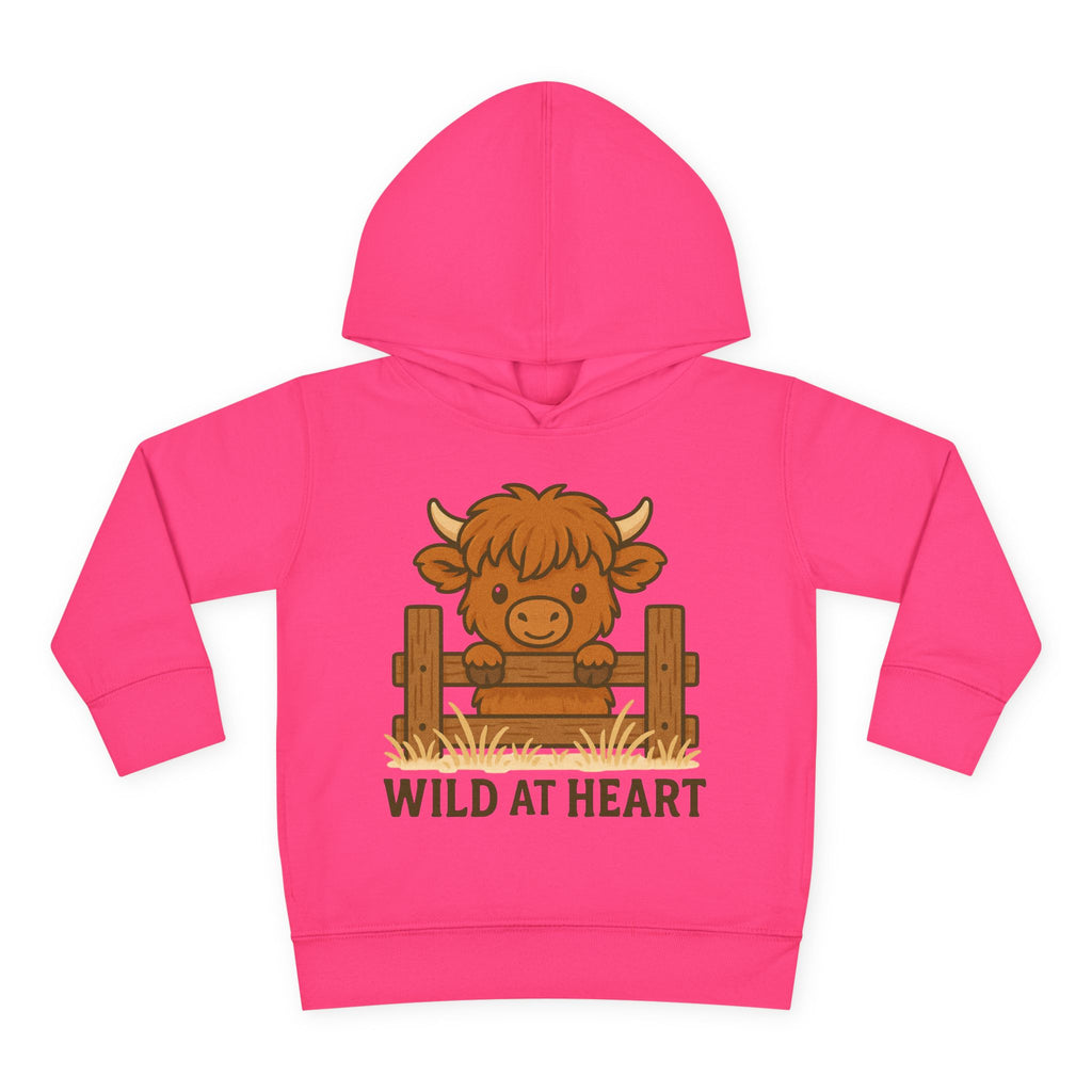 Wild at Heart Toddler Pullover Fleece Hoodie, Cute Animal Sweatshirt, Kids' Cozy Top, Birthday Gift, Highland Cow