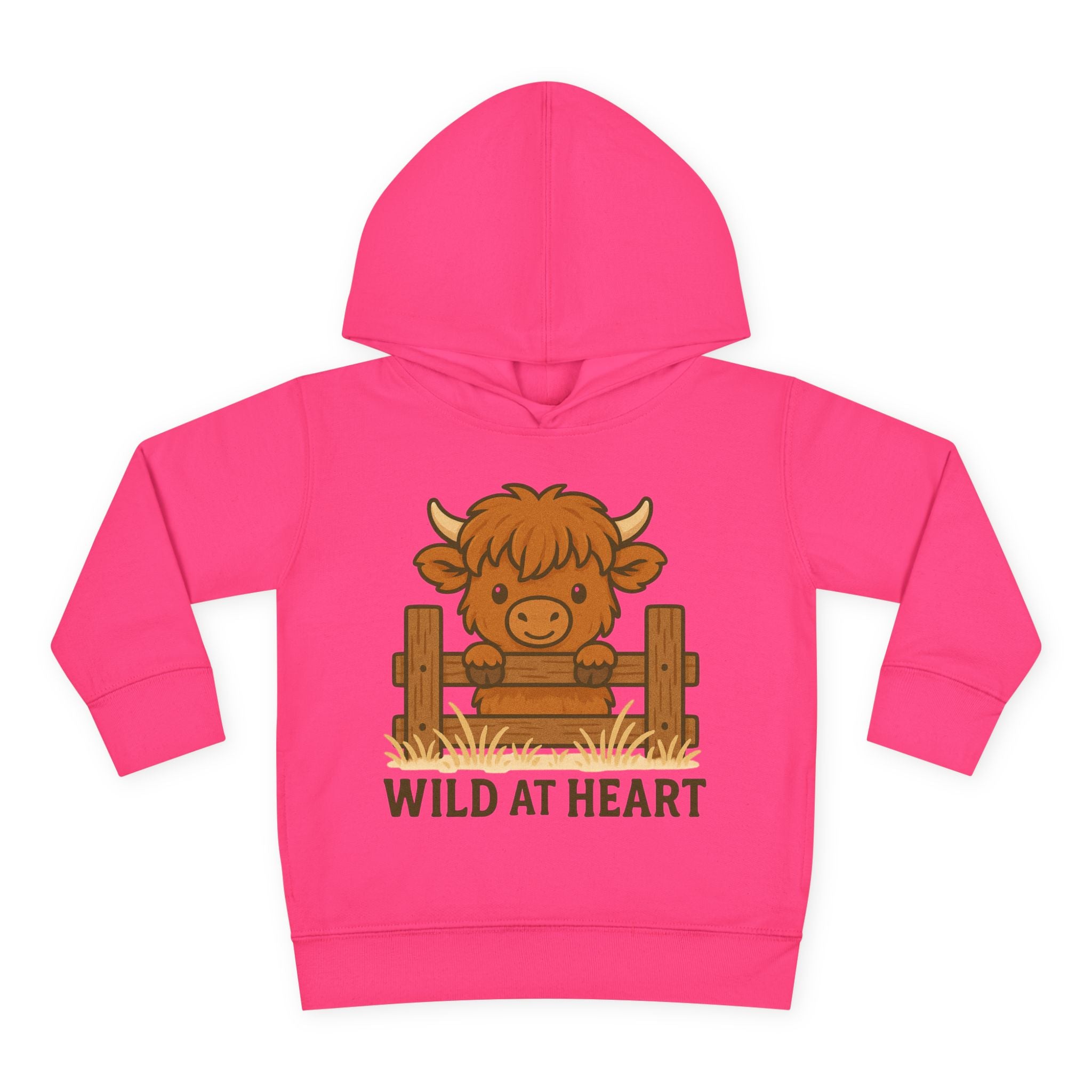 Wild at Heart Toddler Pullover Fleece Hoodie, Cute Animal Sweatshirt, Kids' Cozy Top, Birthday Gift, Highland Cow