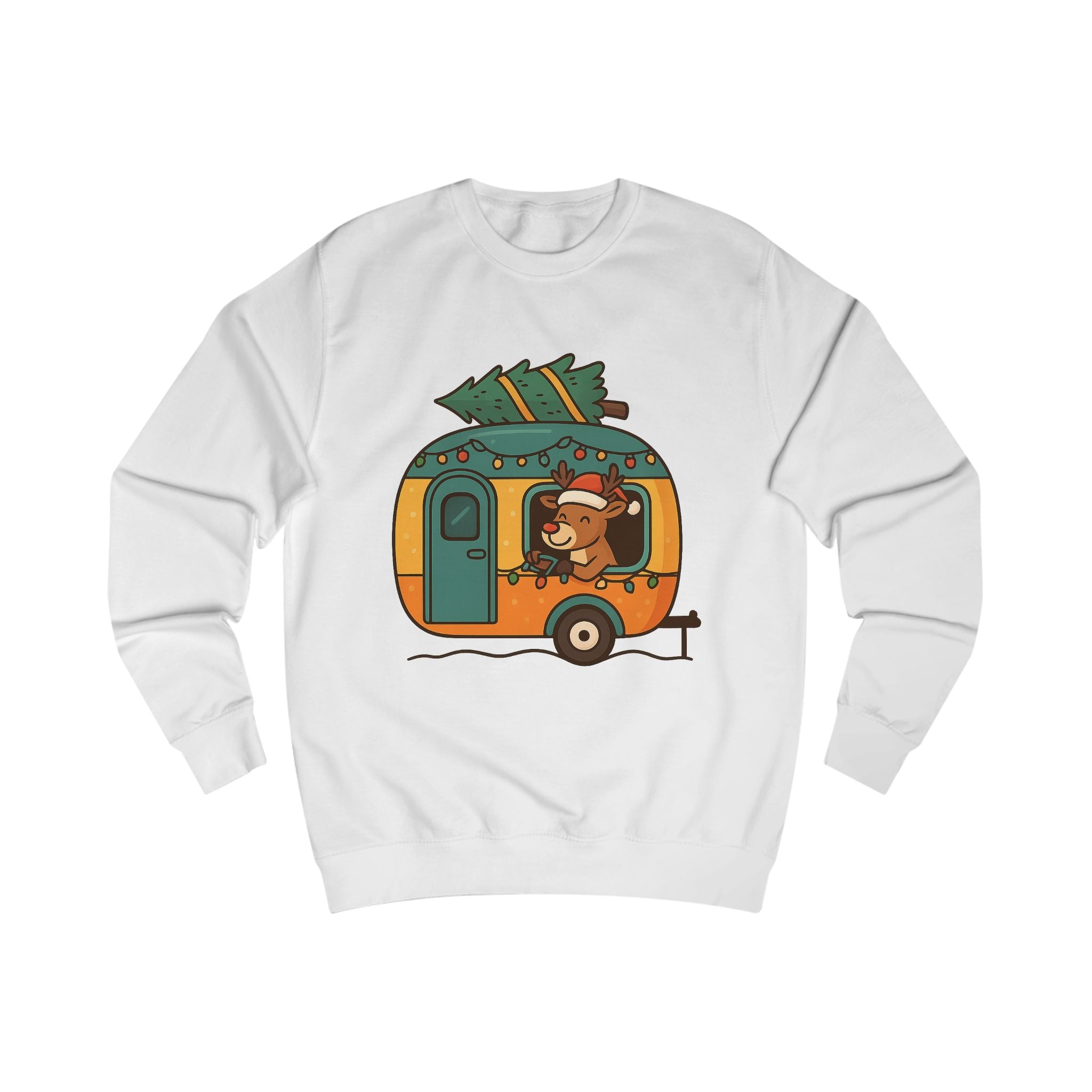 Cozy Holiday Camper Sweatshirt, Christmas Gift, Festive Apparel, Winter Sweatshirt, Unisex Sweatshirt with Reindeer