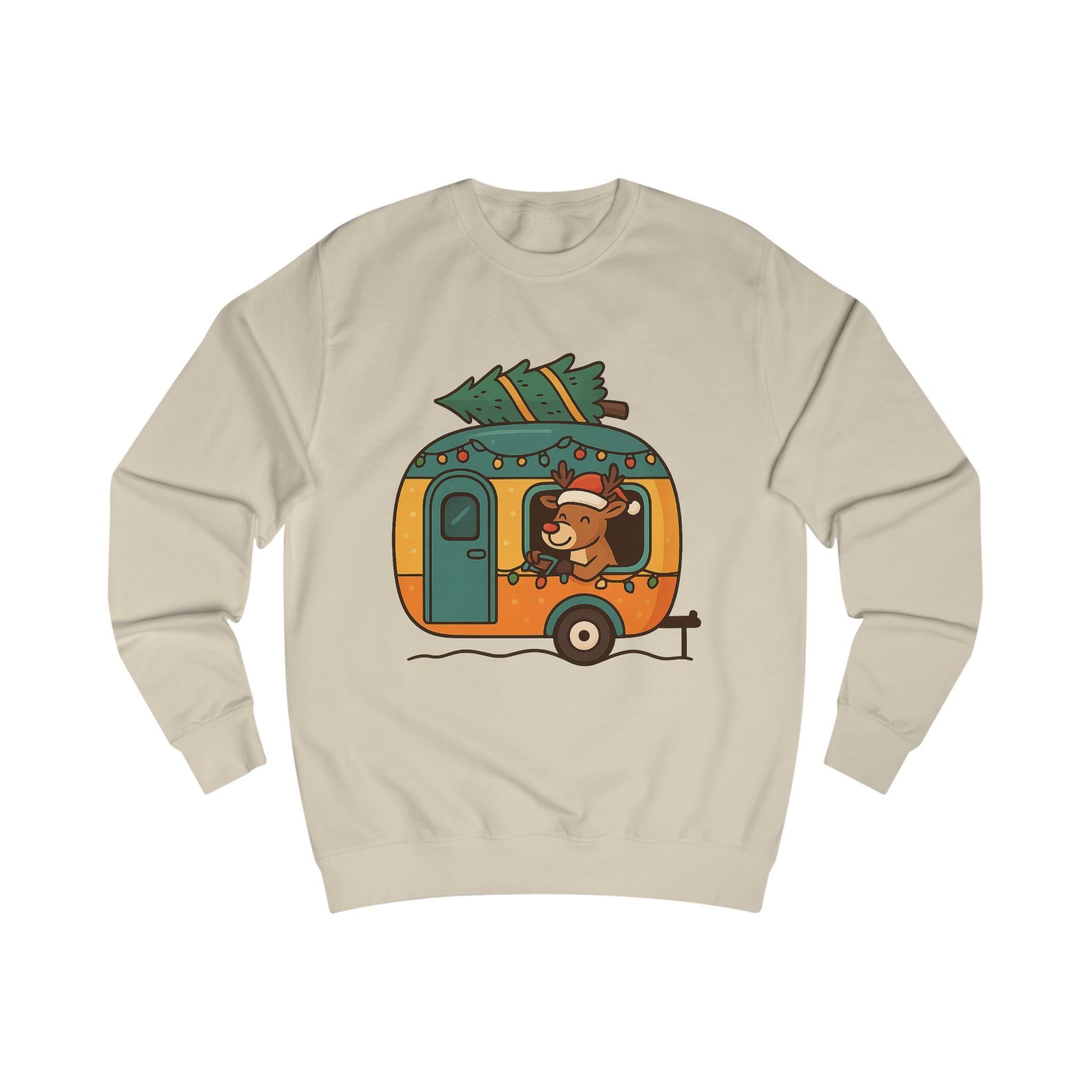 Cozy Holiday Camper Sweatshirt, Christmas Gift, Festive Apparel, Winter Sweatshirt, Unisex Sweatshirt with Reindeer