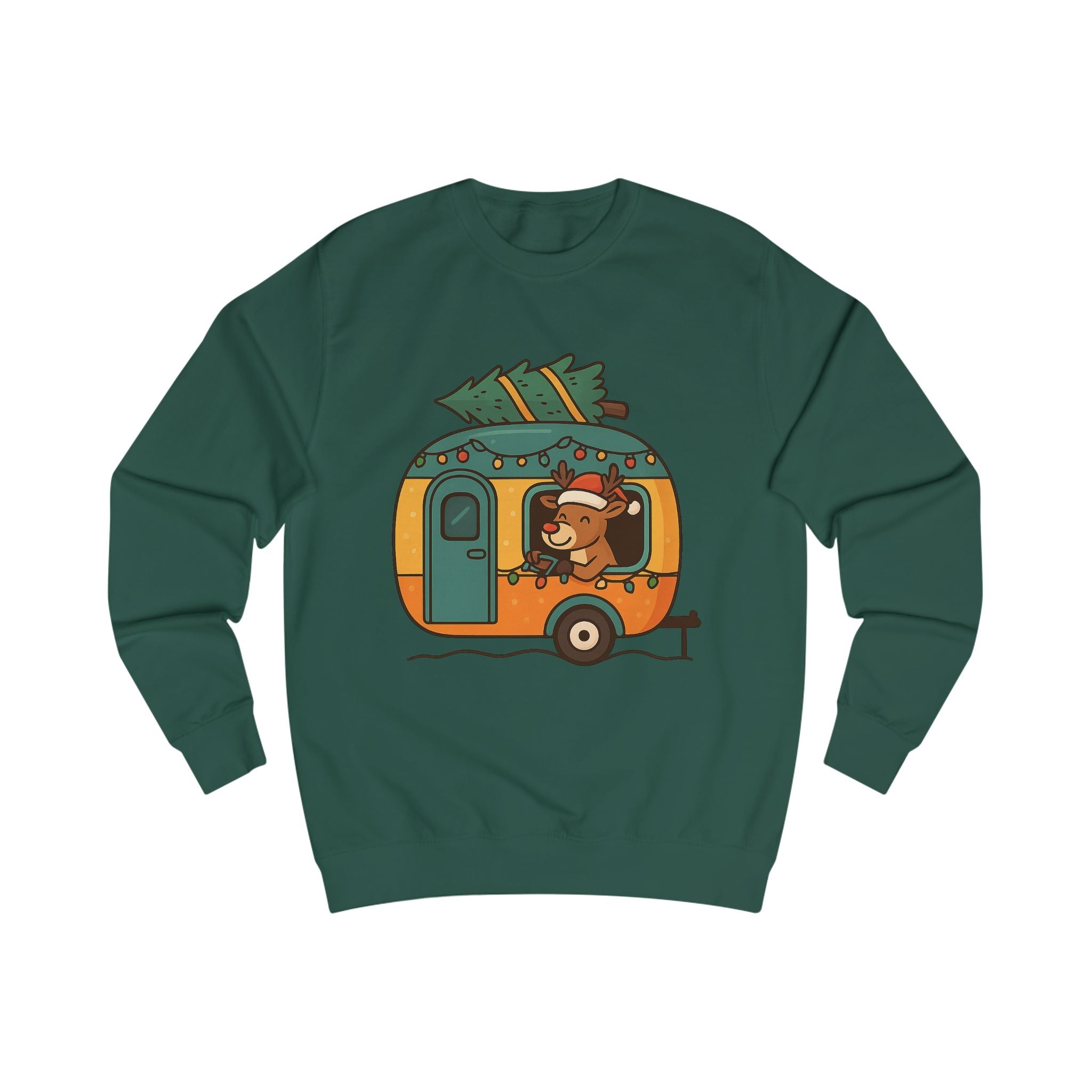 Cozy Holiday Camper Sweatshirt, Christmas Gift, Festive Apparel, Winter Sweatshirt, Unisex Sweatshirt with Reindeer