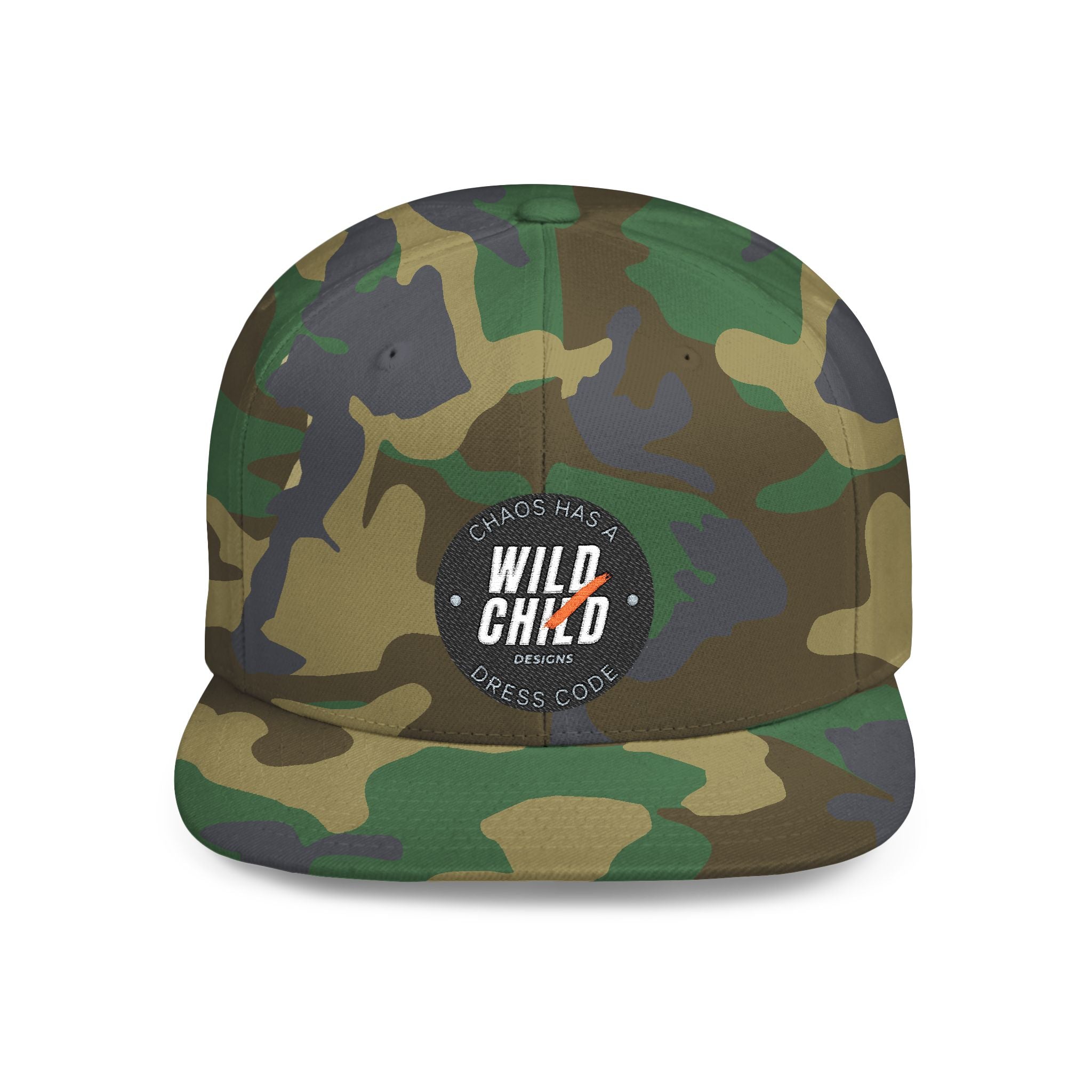 Wild Child Flat Bill Snapback Hat — Vintage Patch Logo Cap