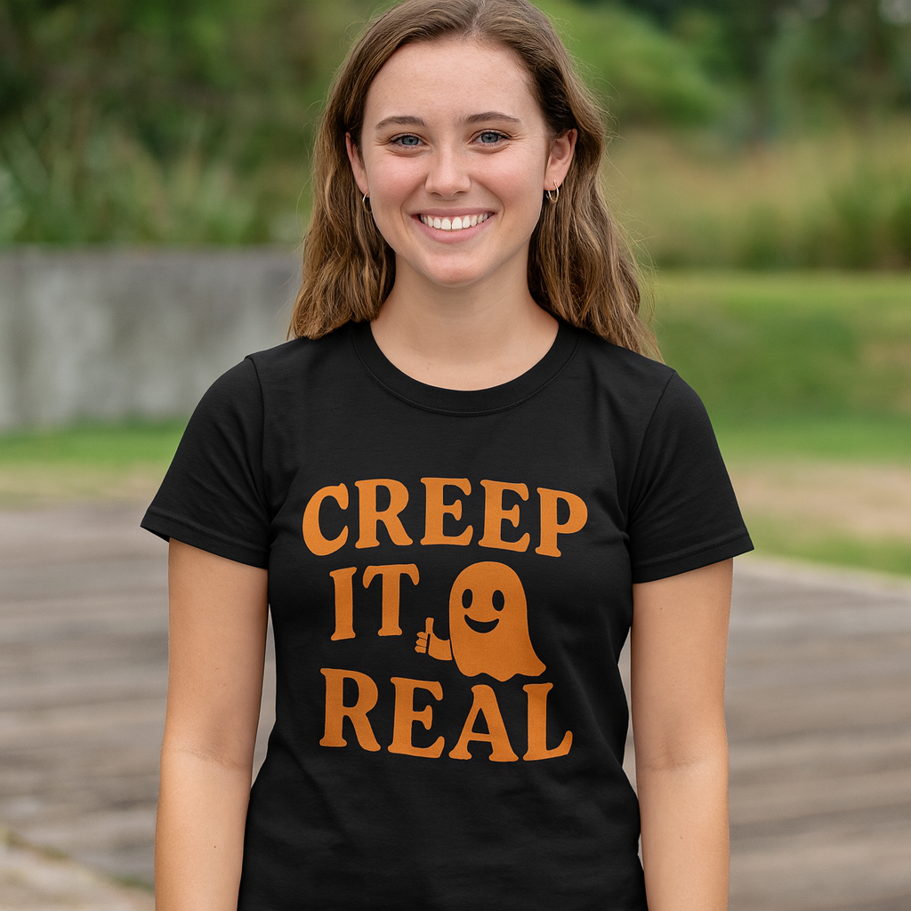 Creep It Real Unisex T-Shirt - Fun Halloween Tee, Casual Gift for Fall, Halloween Party Outfit, Ghost Print Shirt, Comfortable Everyday Wear
