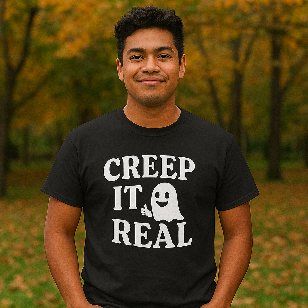 Creep It Real Unisex T-Shirt - Fun Halloween Tee, Casual Gift for Fall, Halloween Party Outfit, Ghost Print Shirt, Comfortable Everyday Wear