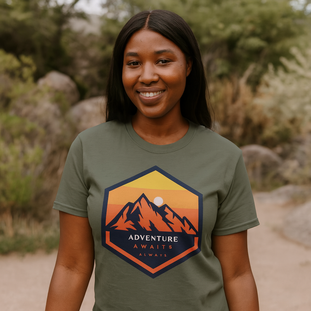 Adventure Awaits Always – Mountain Sunset Tee