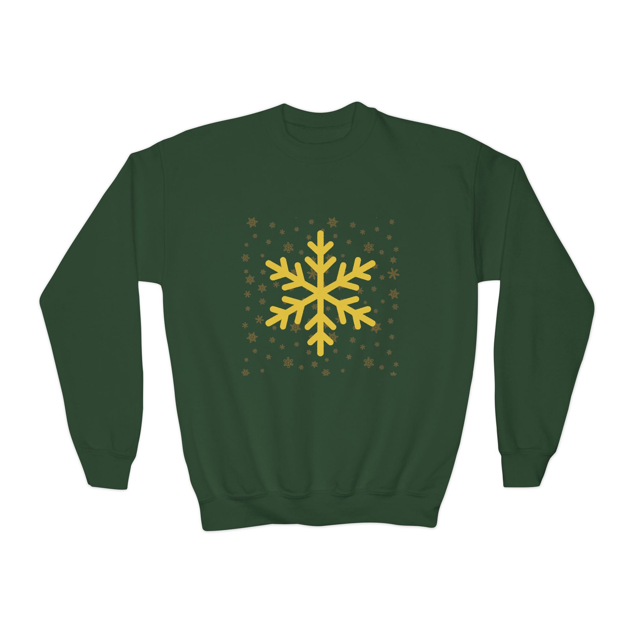 YOUTH Winter Crewneck Sweatshirt with Gold Snowflake Design, Cozy Seasonal Sweatshirt, Gift for Kids, Holiday Apparel, Winter Fashion