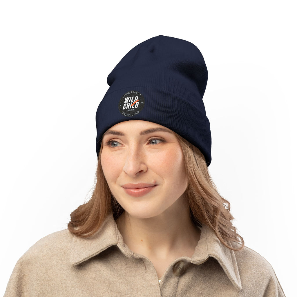 Embroidered 'Wild Child' Knit Beanie - Cozy Casual Winter Hat