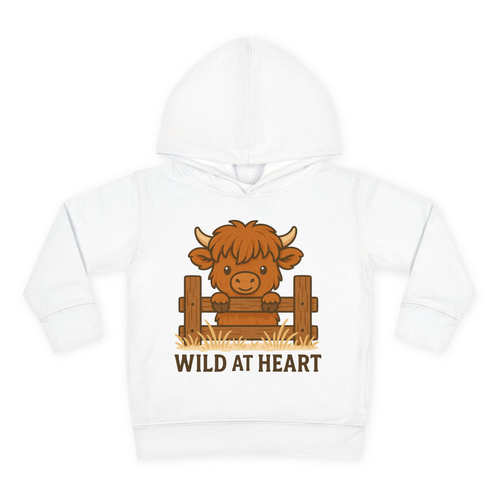 Wild at Heart Toddler Pullover Fleece Hoodie, Cute Animal Sweatshirt, Kids' Cozy Top, Birthday Gift, Highland Cow