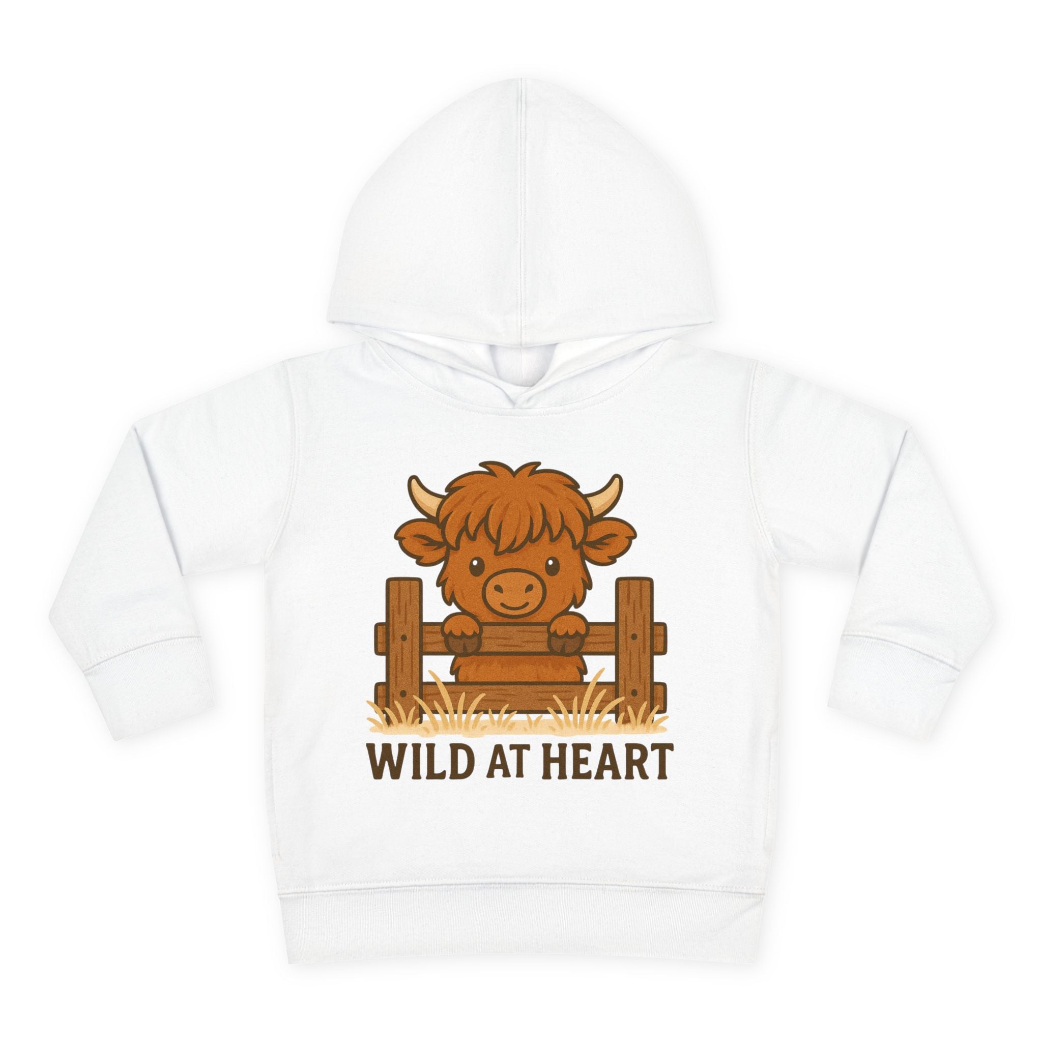 Wild at Heart Toddler Pullover Fleece Hoodie, Cute Animal Sweatshirt, Kids' Cozy Top, Birthday Gift, Highland Cow