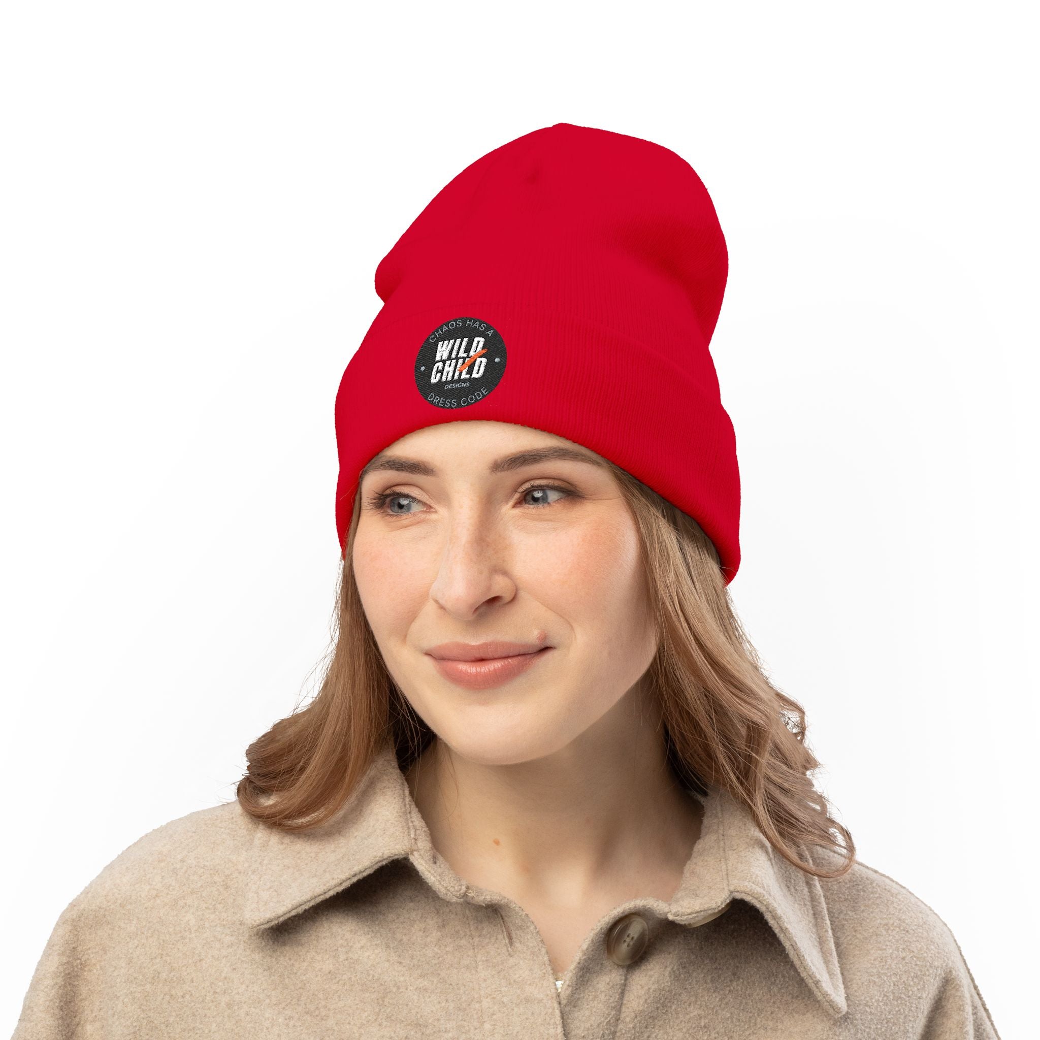 Embroidered 'Wild Child' Knit Beanie - Cozy Casual Winter Hat
