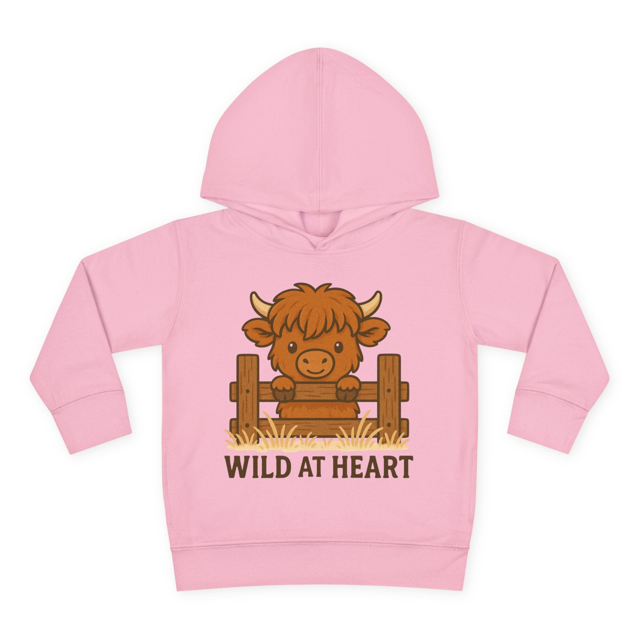 Wild at Heart Toddler Pullover Fleece Hoodie, Cute Animal Sweatshirt, Kids' Cozy Top, Birthday Gift, Highland Cow