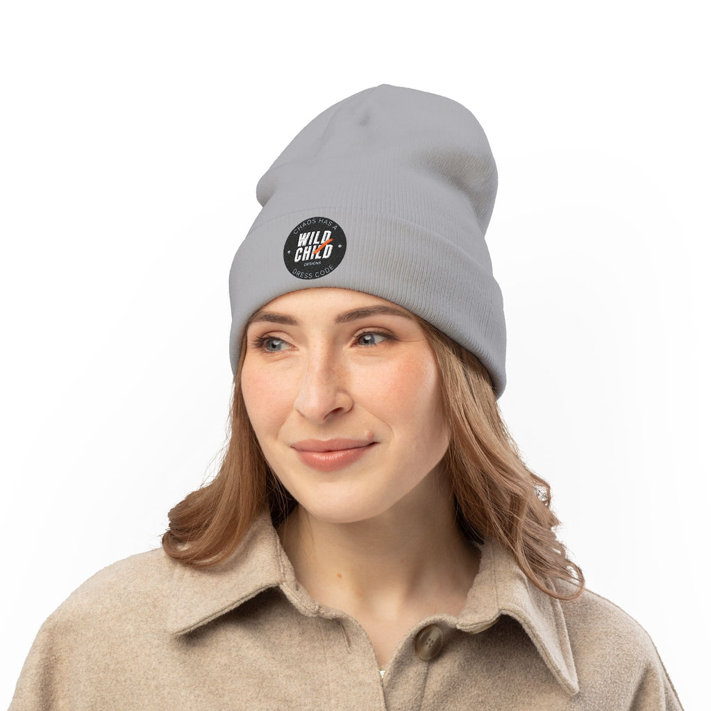 Embroidered 'Wild Child' Knit Beanie - Cozy Casual Winter Hat