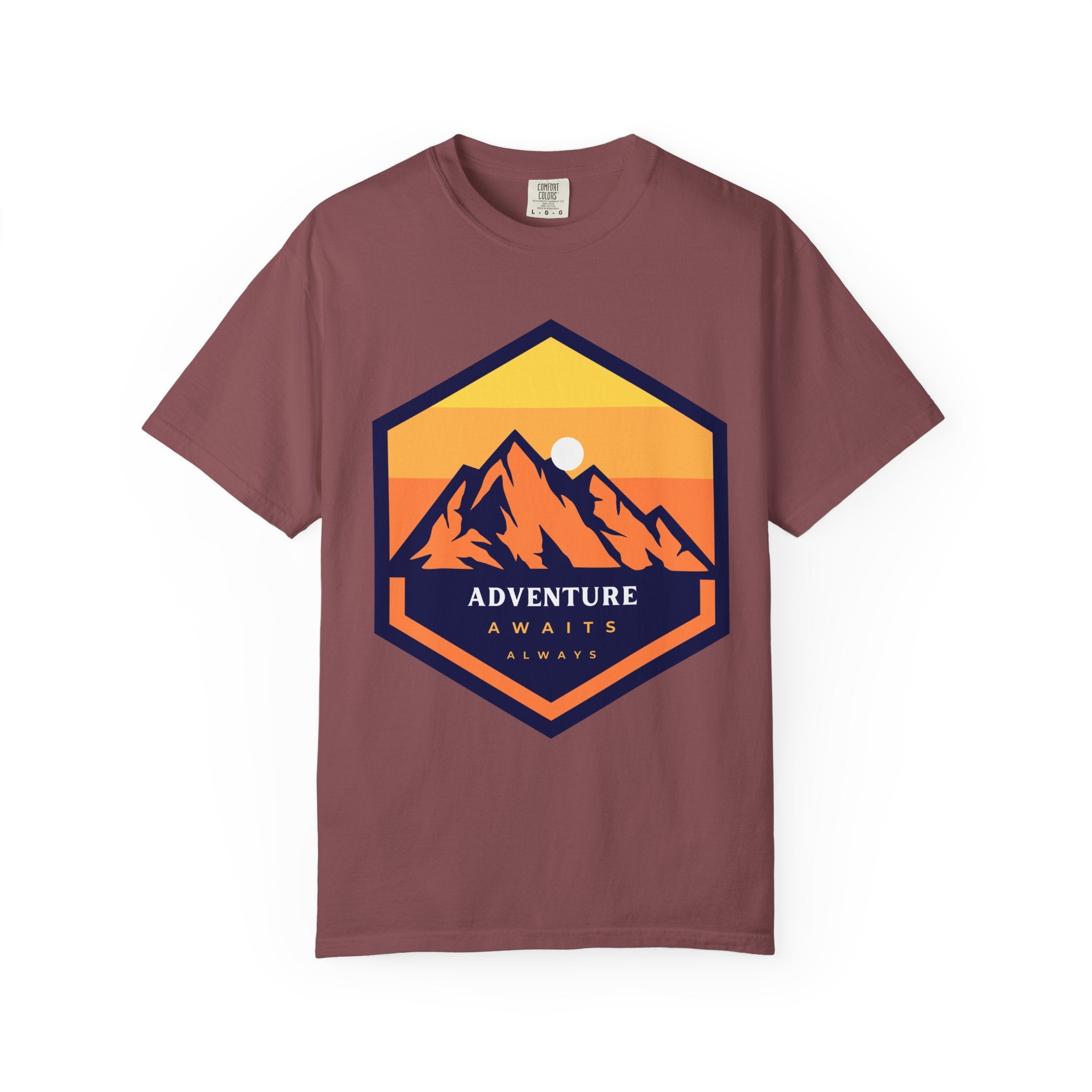 Adventure Awaits Always – Mountain Sunset Tee