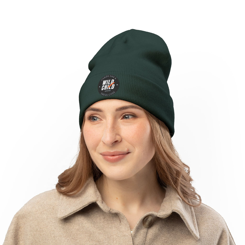 Embroidered 'Wild Child' Knit Beanie - Cozy Casual Winter Hat