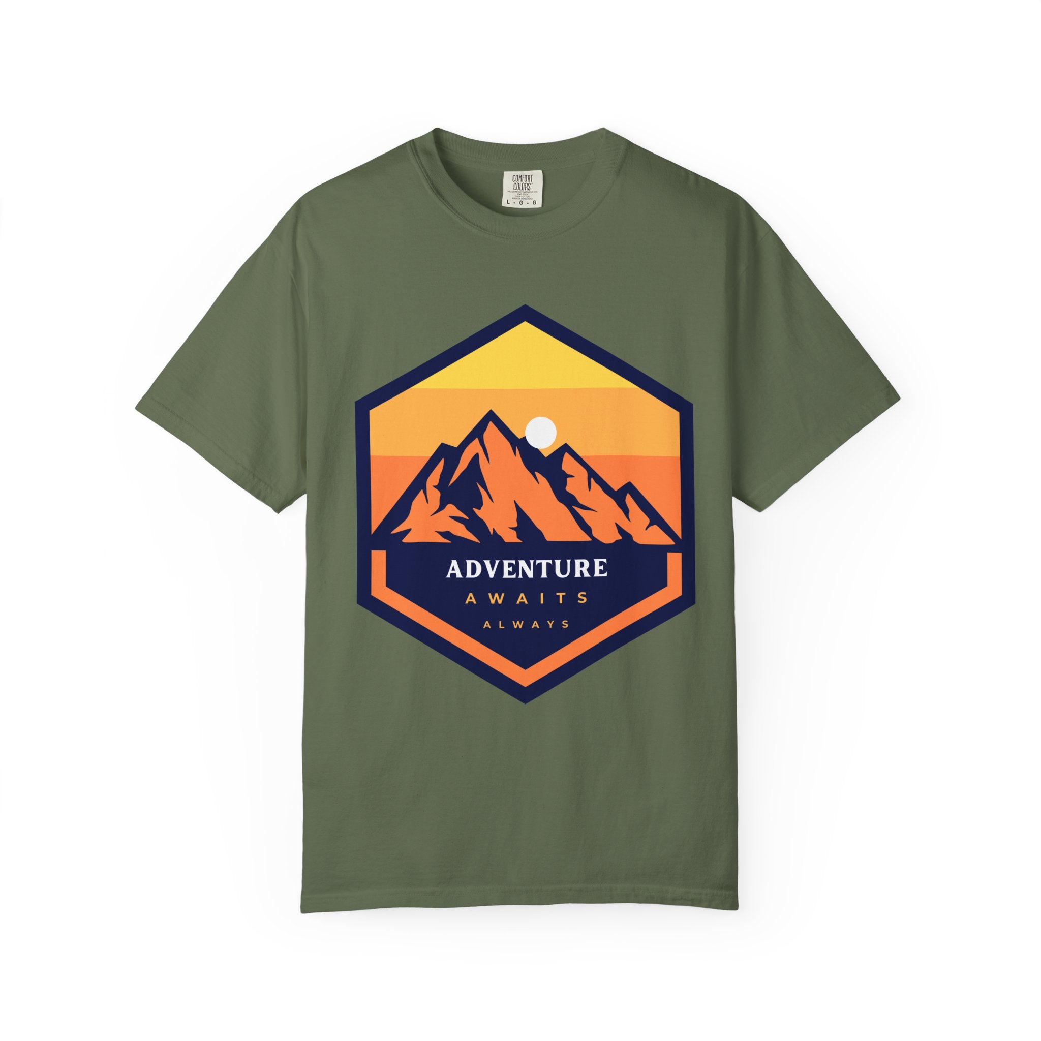Adventure Awaits Always – Mountain Sunset Tee